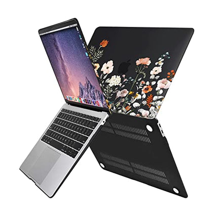 MOSISO Compatible with MacBook Air 13 inch Case M1 2022-2018, Black | Retina Display, Plastic Garden Flowers Hard Shell&Keyboard Cover&Screen Protector, Release A2337 M1 A2179 A1932 - color: Black
