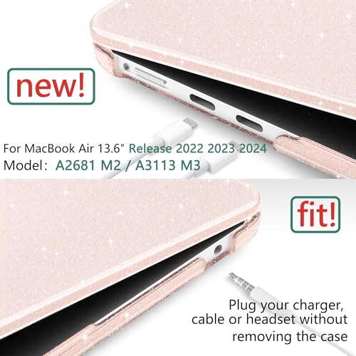 TWOLSKOO Glitter Case for MacBook Air 13 inch M5 2026 M4 M3 M2 2025-2022 (Model A3449 A3240 A3113 A2681), Bling Hard Shell Case & Keyboard Cover & Screen Film for MacBook Air 13.6 inch, Starlight - color: Starlight