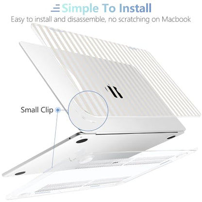 MEEgoodo Case for M5/M4/M3/M2 MacBook Air 13 inch Case 2026 2025 2024 2022, Fit Model A3449/A3240/A3113/A2681, Laptop Hard Shell Compatible with MacBook Air 13.6-inch, Beige Stripes - color: Beige Stripes