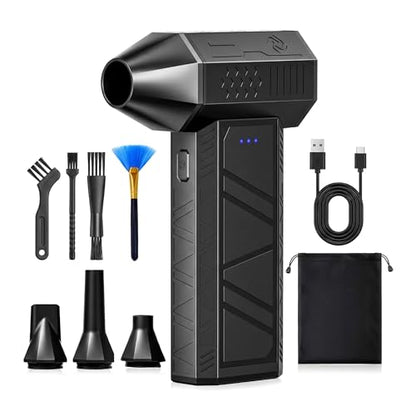 Cordless Air Duster for PC, Rechargeable Blower w/Brush & Pouch 110K | Replaces Compressed Air Cans. Includes Brush & Pouch. Lightweight & Portable. For Keyboard, PC, Car, Electronics & Home.