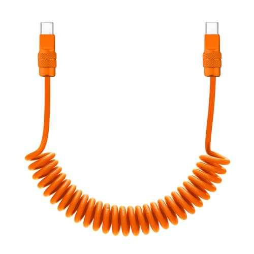 chubbycable USB C to C 240W Braided Coiled Charging Cable, All Orange, 6FT | 45,000+ Bend Tested, 480Mbps Data Transfer, E-Marker Safety Chip, Strong Elasticity, Retracts to Stay Neat - color: Orange+Orange, style: Type C-Type C