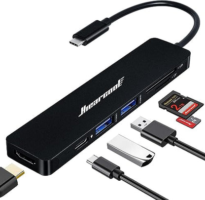 Hiearcool USB C Hub, 7-in-1 USB C Dongle for MacBook, HDMI, PD, Black - color: Black
