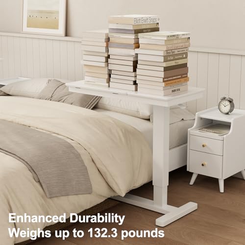 Muwuele Solid Wood Overbed Bedside Table with Wheels, Adjustable Medical Tilt Top Hospital Bed Table Over The Bed, Rolling Laptop Desk, Mobile Standing Desk for Hospital and Home Use (White) - color: White