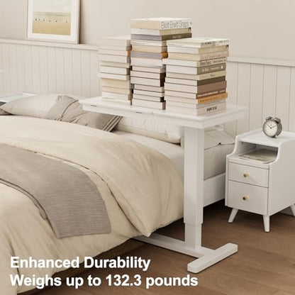 Solid Wood Overbed Bedside Table with Wheels, Adjustable Medical Tilt Top Hospital Bed Table Over The Bed, Rolling Laptop Desk, Mobile Standing Desk for Hospital and Home Use (White) - color: White