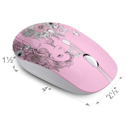 JUHOO Wireless Mouse with Nano Receiver for PC, Laptop, Notebook, Computer, MacBook, Less Noise, Portable Mobile Optical Mice - style: Flower Girl