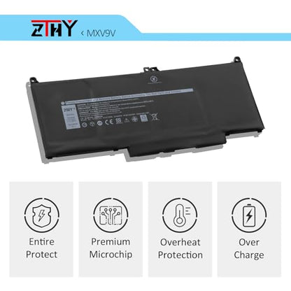 ZTHY 60Wh MXV9V Laptop Battery for Dell Latitude 7300 7400 5300/5310 2-in-1 | Inspiron 7300/7306 2-in-1 Black Replacement Battery P96G P97G P99G P100G P97G001 P97G002 5VC2M 829MX 0829MX D1XK9 7.6V 4-Cell - size: 7.99*3.94*0.28 inch MXV9V