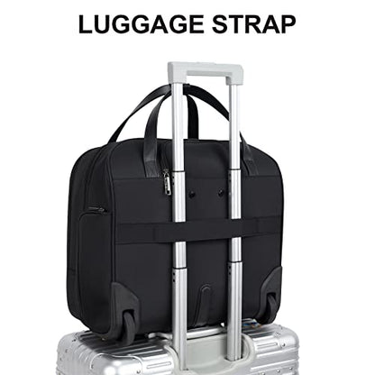 EMPSIGN Rolling Laptop Bag for Women, Rolling Briefcase 15.6 Inch, Black | Water-Repellent, Airline Approved, Overnight Computer Bag, Rolling Briefcase with Wheels, Travel Business Work - color: Quilted Black