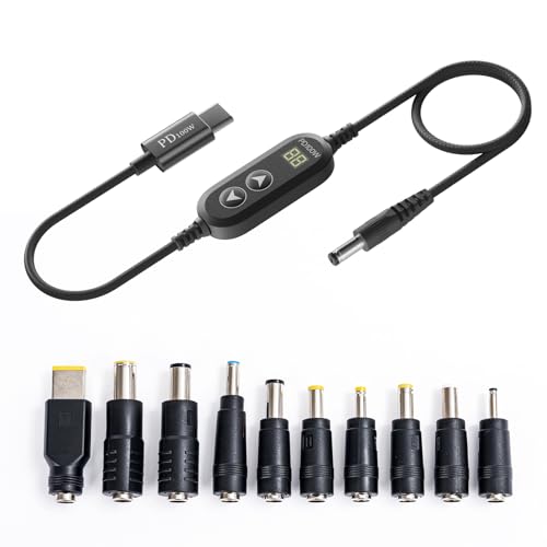 100W USB-C DC Adjustable Cable, 5-20V Memory, 10 DC Tips | 1.2M Flexible Braided Cord, PD 20V 5A Max Output, Fits Laptops, Routers And Cameras, Delivers Stable Safe Power