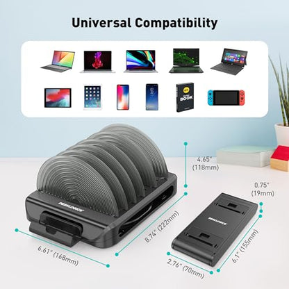 Vertical Laptop Stand Holder & Desk Organizer Rack - Adjustable Dock for MacBook, iPad, Phone (6-in-1 Multi Device Storage System with 360° Rotation) - color: Black