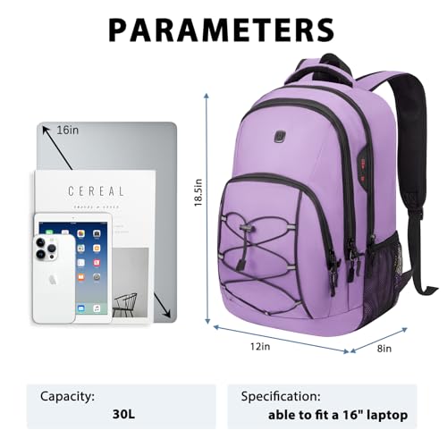 Goloni Travel Backpack, 17 Inch Laptop Backpack for Men Women, Business Backpack with Luggage Strap,Purple - color: Purple