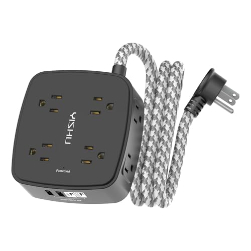 Surge Protector Power Strip - YISHU 8 Outlets with 4 USB (2 USB C) Charging Ports, 5Ft Braided Extension Cord, Flat Plug Multi Plug Outlet Extender Charging Station for Home Office, ETL, Black - color: Black(Braided), size: 5 Ft