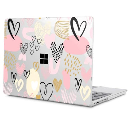 Case for Surface Laptop 5/4/3 13.5", Pink & Gold Hearts | Hard Shell Case with Keyboard Cover & Screen Protector. Fits Surface Laptop 5/4/3 13.5" Metal Palm Rest Models 1951/1868. - color: Pink & Gold Hearts