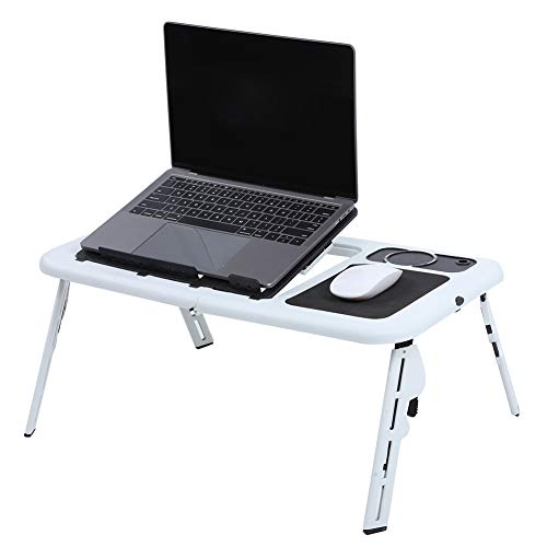 Laptop Folding Desk, Sliding Keyboard Tray Adjustable Laptop Stand with Large Cooling Fan for Notebook Laptop, Tablet