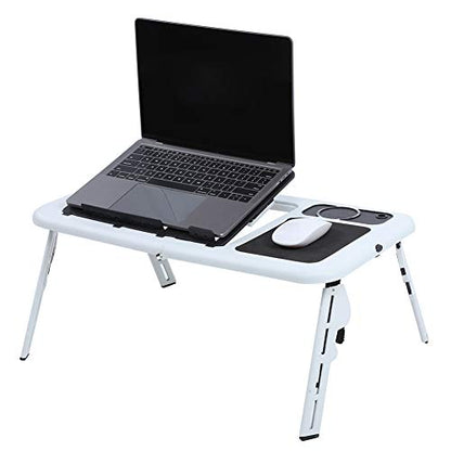 Laptop Folding Desk, Sliding Keyboard Tray Adjustable Laptop Stand with Large Cooling Fan for Notebook Laptop, Tablet