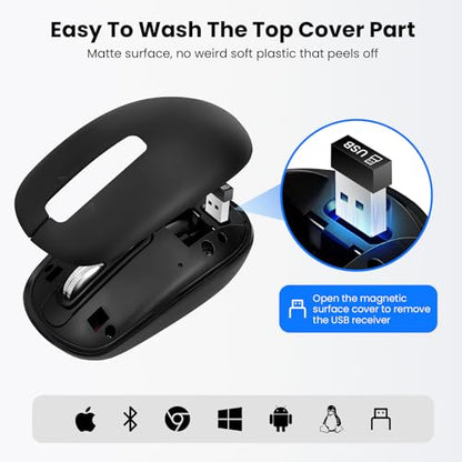 Wireless Bluetooth Mouse,USB+BT×2,Multi Device Ergo Full Size Mouses-big Hand,Metal 4-Way Super Scrolling,± 3000 DPI,10 Buttons,Plug&Play,Quiet,w/ 2 Batteries,Mice for Laptop,Computer,Tablet,Mac,iPad - color: Black-Bigger