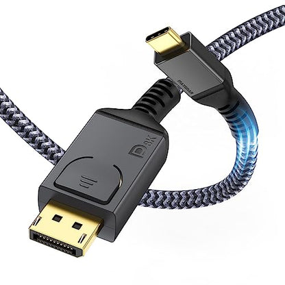 Maxonar Upgraded USB C to DisplayPort 1.4 8K Cable with Latches 6.6FT, Thunderbolt 4/3 /USB4 to DP Support 8K 60Hz / 4K 144Hz 32.4Gbps HBR3 Alt Mode Adapter for Mac Studio, MacBook Pro, XPS Grey - size: 6.6FT with Latches