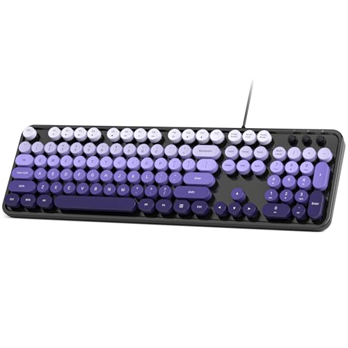 Wired Computer Keyboard, Colorful Full-Size Keyboard with Floating Round Keys, Typewriter Keyboards for Laptop Office PC Desktop Windows-Black Purple - color: Black Purple Gradient