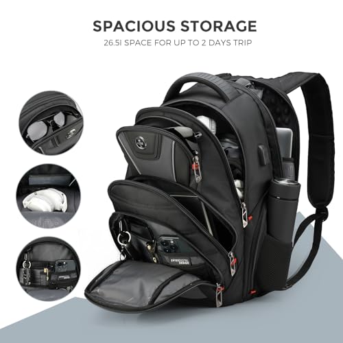 Swissdigital Design Men's Laptop Backpack for College and Business Travel with Integrated USB Charging Port and RFID Protection Fits 15.6" Laptops Bag Black/Grey | J14-02 - color: Black/Grey