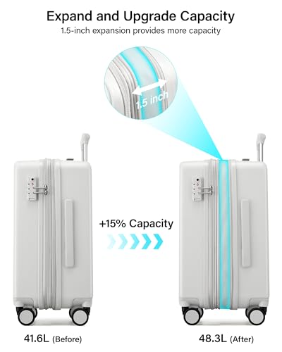 Hanke 20 Inch Expandable Carry On Luggage, 22x14x9 Airline Approved, TSA Lock Hard Shell Lightweight Suitcase for Men Women (Smoke White) - color: Smoke White, size: Expandable 20 Inch