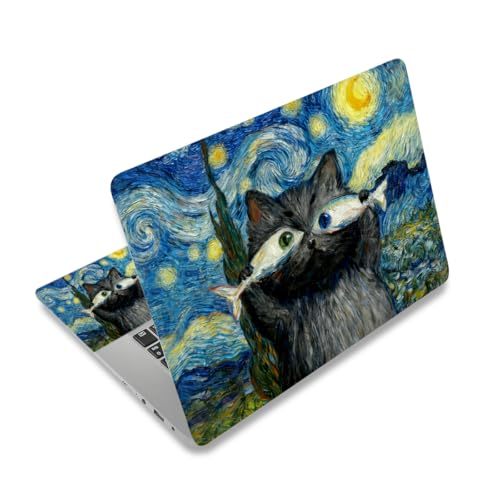 DINKY Laptop Skin Sticker Decal 15.6" 15.4" 12" 13" 13.3" 14" 15 inch Laptop Universal Vinyl Skin Stickers Cover Art Decal Notebook PC Personalized Protector, Blue Starry Sky Cat Fish - color: Blue Starry Sky Cat Fish