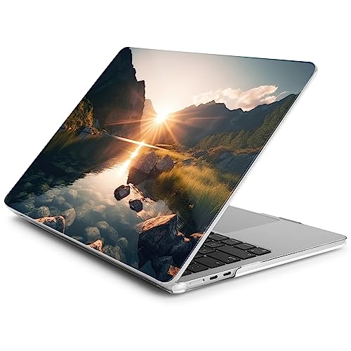 Batianda Case for MacBook Air 15" with M5 M4 M3 M2 Chip, Golden Valley | 4-in-1 set with golden lake mountain design, lightweight slim hard shell protection for travelers, hikers and nature lovers - color: Mountain sunrise