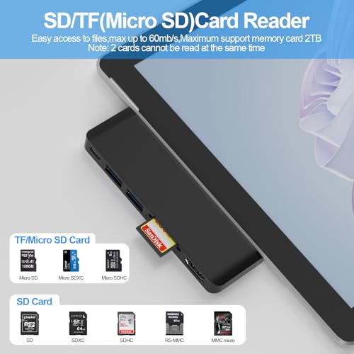 Surface Pro 9/10/11/X Accessories, Surface Pro 9 Docking Station with 4K HDMI, USB-C Thunerbolt 4 (Display+Data+PD Charging), 2 USB 3.0, SD/TF Card Reader for Surface Pro 9/Pro10/Pro11/ProX - color: Black