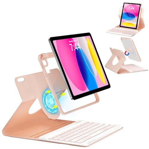 OYEEICE Keyboard Case for iPad A16 11th Gen 2025 & 10th Gen 2022 | 360° Rotatable Detachable Wireless Keyboard Cover with Pencil Holder, Folio Protective Case for iPad 11th/10th Gen - color: Pink, size: 10TH (iPad 10/11 A16)