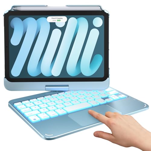 typecase Keyboard Case for iPad mini 7/6 8.3-inch, Trackpad, 360 Rotating | For mini 7 (A17 pro) & 6 (2021) 8.3", 11‑Color Backlit, 7 Modes, Pencil Holder, Long Battery, for Work, School, Travel - color: Light Blue