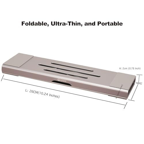 Aluminum Fold & Laptop Riser Stand 3-in-1 Adjustable, Foldable Cooling Stand with Integrated Storage Box, Ruler and Ultra-Slim Portable Design for MacBook, Tablet, Ipad, Keyboard and All Laptop - color: Space Gray