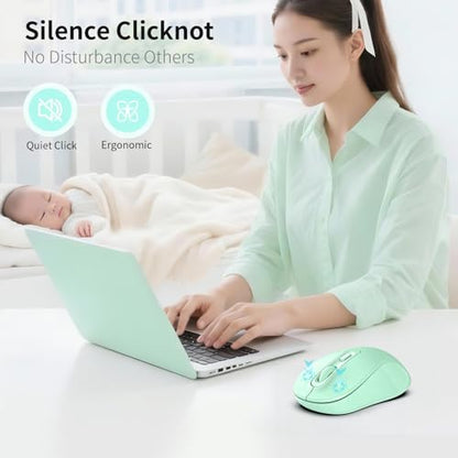 Wireless Mouse, 2026 New Model, Silent Click Ergonomic Design, Portable, 4 Buttons, Adjustable DPI (800/1200/1600), for Laptop/PC/Office (Green) - color: green