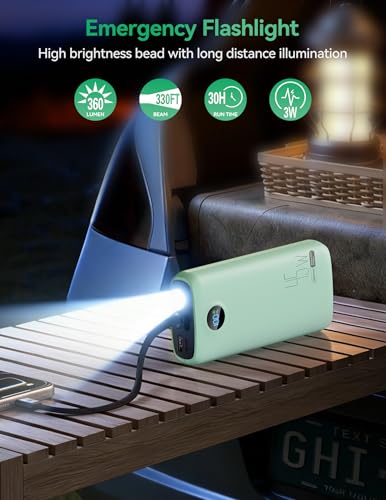 DIAMUAR Portable Charger 20000mAh 45W, Built in USB C Cable, 3W Flashlight | Fast Charging, Digital Display, 3 Ports, All-Day Power, Travel-Ready, for iPhone 17/16/15, Tablet, Laptop, Camping Essentials - color: Green