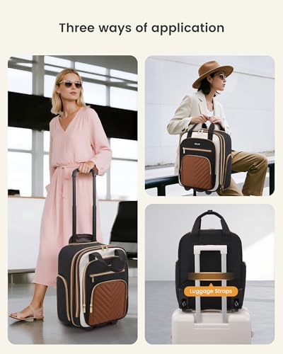 LOVEVOOK Underseat Carry On Luggage with Wheels and Giant Tumbler Holder Pocket, Soft Sided Under Seat Personal Item Suitcase for Travel, Business, Work - color: Black-Grey-Brown