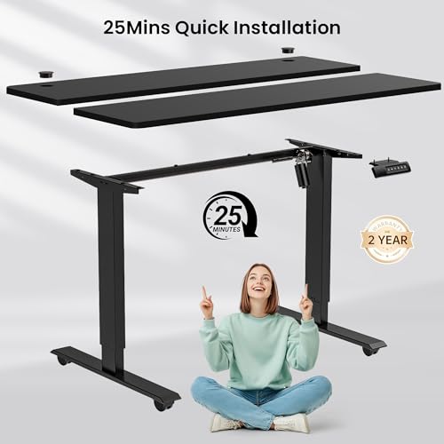 farexon Electric Standing Desk Adjustable Height, 55 x 24 Inch Stand up Desk with Large Mouse Pad, Rolling Wheels & Foot Pad,27''-46'' Lifting Range Home Office Computer Desk(Black) - color: Black, size: 55 x 24''