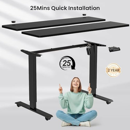 farexon Electric Standing Desk Adjustable Height, 63x24 Inches Computer Desk with Rolling Wheels, Mouse Pad,Multifunctional Stand up Desk for Home/Office(Black) - color: Black, size: 63 x 24''