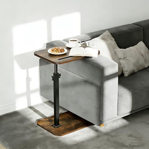 TV Tray Table for Couch, 360° Swivel & Height Adjustable C-Shaped End Table Slides Under Sofa – Space-Saving Laptop Desk & Snack Stand, Laptop Desk & Side Table for Small Spaces, Rustic Brown