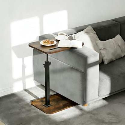 TV Tray Table for Couch, 360° Swivel & Height Adjustable C-Shaped End Table Slides Under Sofa – Space-Saving Laptop Desk & Snack Stand, Laptop Desk & Side Table for Small Spaces, Rustic Brown