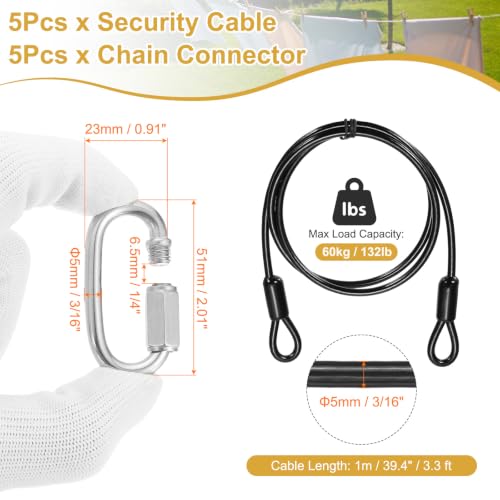 PATIKIL Security Cable Lock (3/16" Dia 3.3ft, Black)(5 Set) Vinyl Coated 304 Stainless Steel Double Loop Flexible Wire Rope Safety Cable with Quick Links Locking Connectors - color: Black, size: 3/16" x 3.3ft