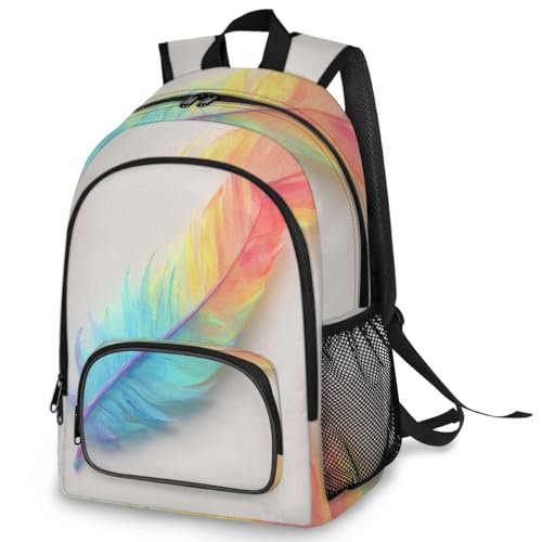 Rainbow Feather Large Backpack for Women and Men Waterproof Travel Laptop Backpack Lightweight Business Work Daypack Fits 17 Inch Computer - color: Multicolor 7