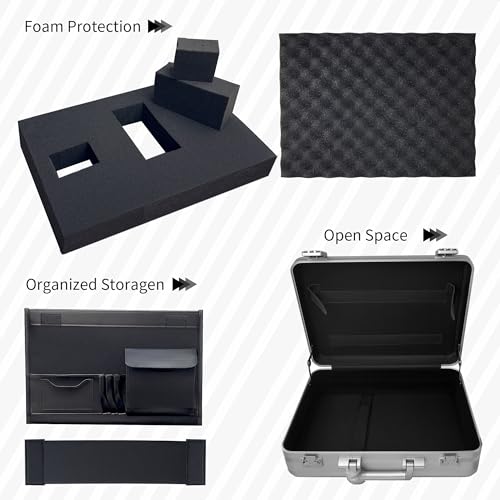 Aluminum Storage Case with Customizable Foam and TSA Locks | 3-in-1 Modular Interior, Professional Briefcase for Men & Women, Organizer & Divider for Documents, Electronics & Tools - color: Silver, size: 14.6 x 10.6 x 4.5 inch
