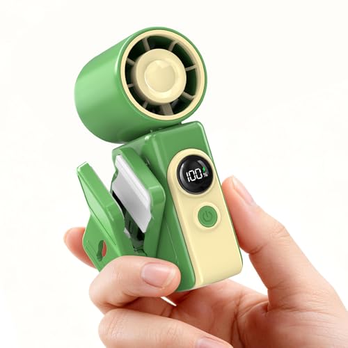 Clip-On Portable Fan for Strollers Travel, Rechargeable Turbo Personal Fan | Clip to Bag Strap Hat Stroller Shirt Desk Car Seats, Small 4 Speed 360° Rotate, Led Display, Turbo 13500RPM, Travel Essential - color: Green
