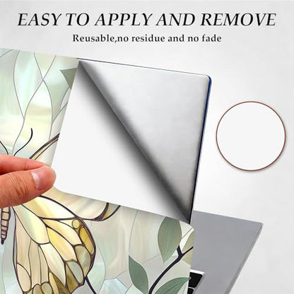 12.1-15.6 Inch Universal Reusable Laptop Skin Sticker Decal, Waterproof Removable Protector for Notebook Cover, Scratch-Resistant Vinyl Cuttable Full Wrap Sticker, Golden Butterflies Green Leaves - color: Golden Butterflies Green Leaves