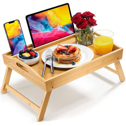 Bed Table Tray with Folding Legs, Laptop Holder and Handles - Breakfast Tray Bamboo Bed Tray for Eating, Sofa, Bed, Food Trays for Eating on Couch, Snacking and Working - size: (1 pack) 17"D x 13.1"W x 8.75"H