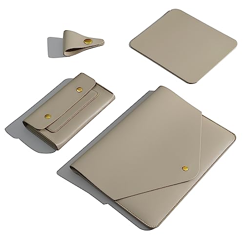 PU Leather Laptop Sleeve Compatible with New 14 inch MacBook Pro A2992 A2918 A2779 A2442,Old MacBook Pro Air 13, Surface Laptop 5th Gen 13.5, Thinkpad X1 Carbon 14 Set of 4PCS Color Khaki - color: Khaki, size: 14Inch Laptop