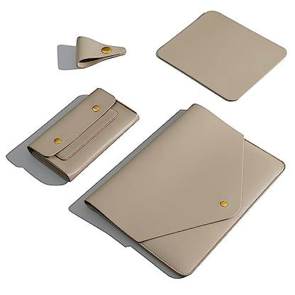 PU Leather Laptop Sleeve Compatible with New 15.3 inch MacBook Air 2023 2024, Surface Laptop 15, Surface Book 13.5, Surface Laptop Studio Color Khaki - color: Khaki, size: 14-15 Inch