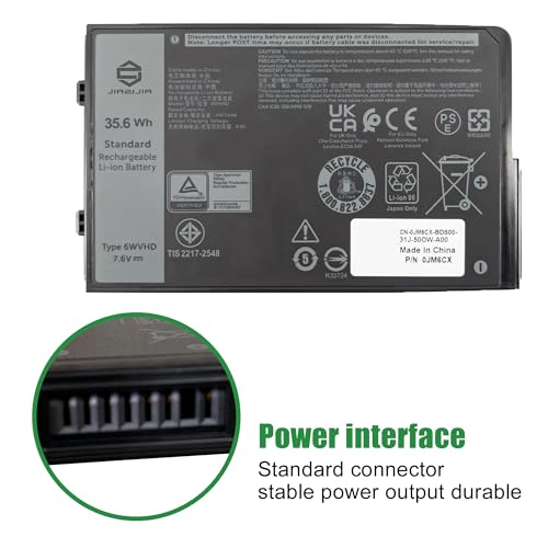6WVHD 451-BDDY Laptop Battery Replacement for Dell Latitude 7230 Rugged Extreme Tablet T06H T06H001 Pro Rugged 12 Tablet RA02260 Series FNW8F 0VDDJY VDDJY 0JM6CX JM6CX 7.6V 35.6Wh 4457mAh - size: 11.2*4.3*1.0inch 6WVHD