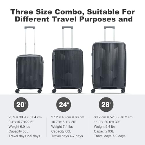 Nazhura Luggage Set, 3-Piece Hardside Suitcase Set, 20-inch Carry On, 24-inch, 28-inch Luggage - color: Grey