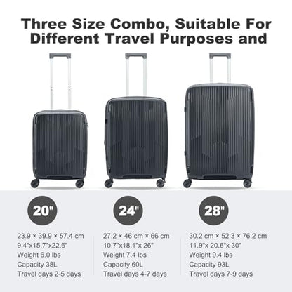 Nazhura Luggage Set, 3-Piece Hardside Suitcase Set, 20-inch Carry On, 24-inch, 28-inch Luggage - color: Grey