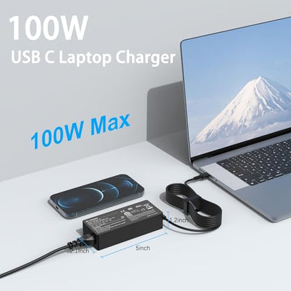 100W USB C Laptop Charger with 9FT Extra Long Cable, Fast Charging Power Adapter Compatible with MacBook Pro/Air, HP, Dell, Lenovo, Asus, Acer, Chromebook, Galaxy, Type C Universal Wall Charger Block
