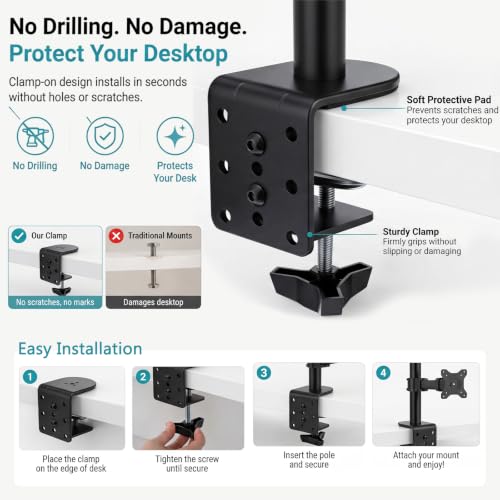 Yalikop 2 Pack Heavy Duty Desk Clamp for Monitor Mount Universal Desk Grommet Mount Adapter Black Steel Replacement C Clamp Fits 0.4-4 Inch Thick, Compatible with Monitor Arm, Microphone Boom Arm