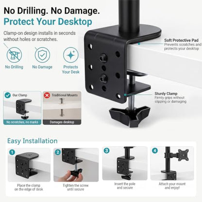 Yalikop 2 Pack Heavy Duty Desk Clamp for Monitor Mount Universal Desk Grommet Mount Adapter Black Steel Replacement C Clamp Fits 0.4-4 Inch Thick, Compatible with Monitor Arm, Microphone Boom Arm
